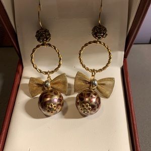 Betsey Johnson leopard pearl ball dangle earrings